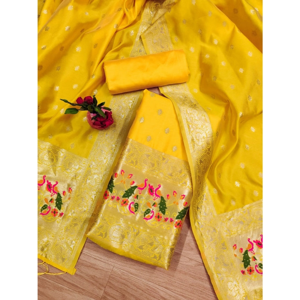 Women's Banarasi Silk Printed Unstitched Salwar Suit Material — Yellow · Ylow