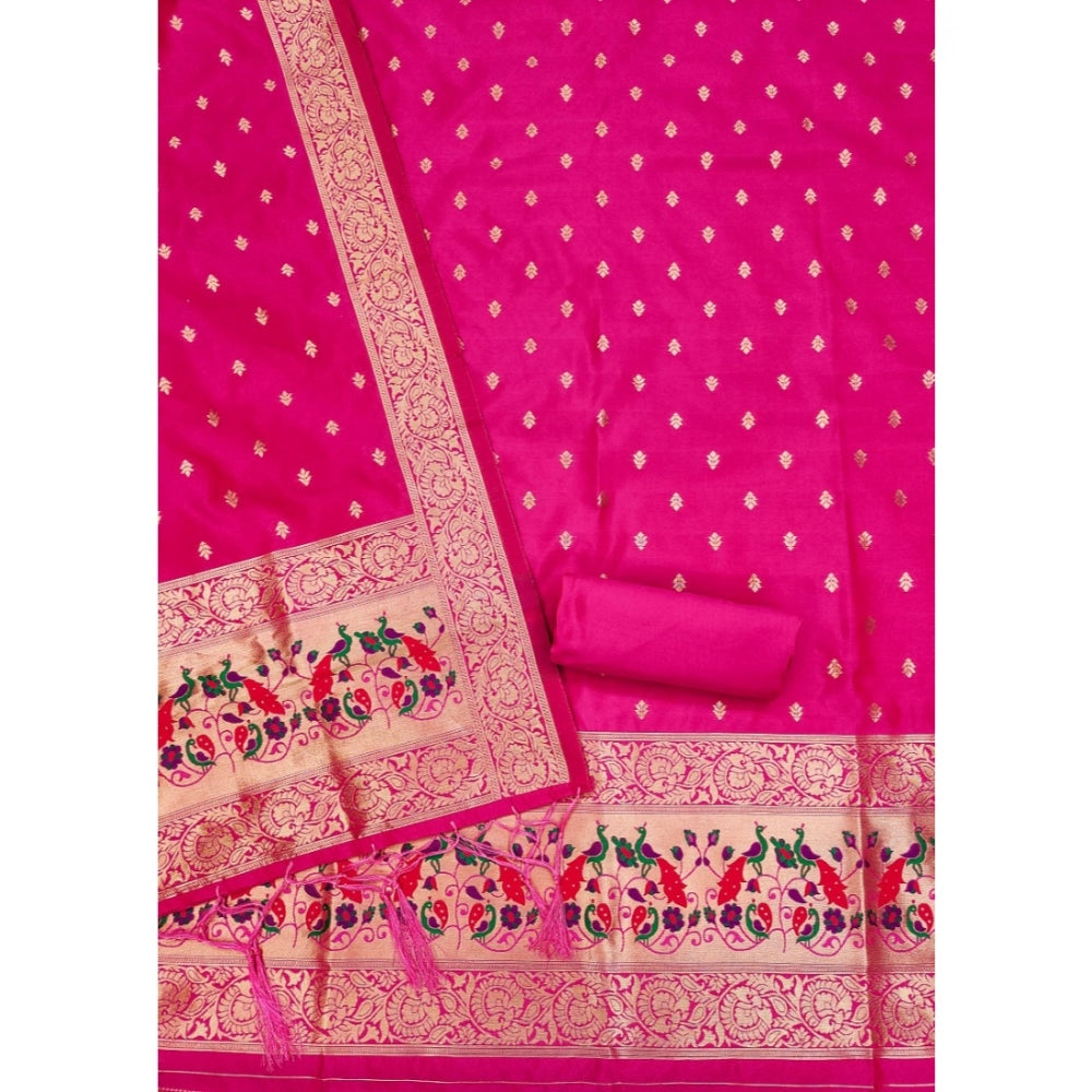 Women's Banarasi Silk Printed Unstitched Salwar Suit Material — Pink · Pink