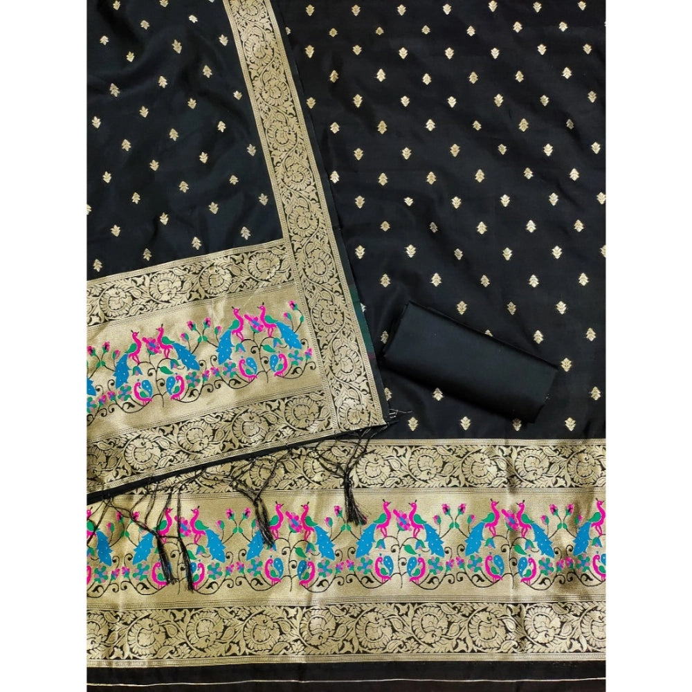 Women's Banarasi Silk Printed Unstitched Salwar Suit Material — Black · _Blk