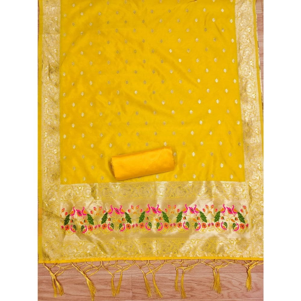 Women's Banarasi Silk Printed Unstitched Salwar Suit Material — Yellow · Ylow