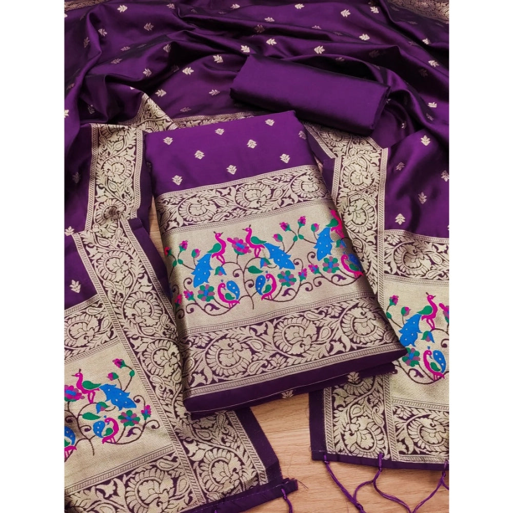 Women's Banarasi Silk Printed Unstitched Salwar Suit Material — Purple · Prpl
