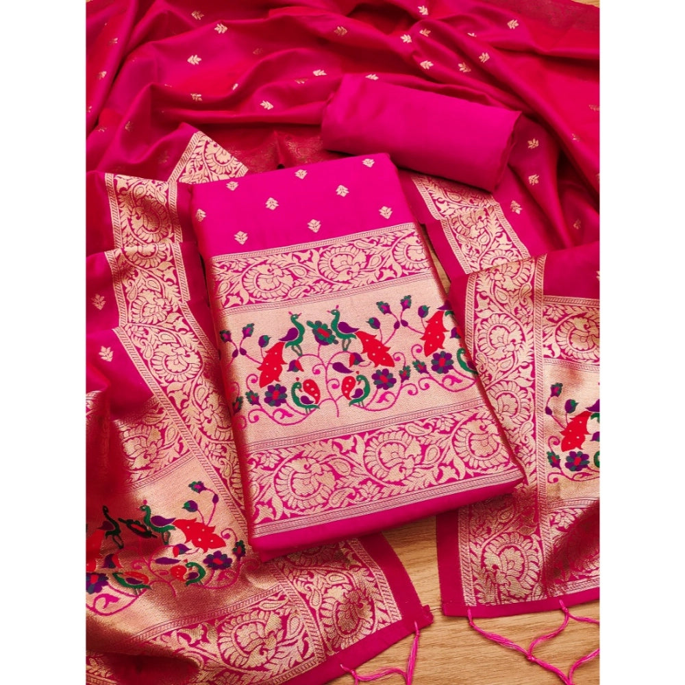 Women's Banarasi Silk Printed Unstitched Salwar Suit Material — Pink · Pink