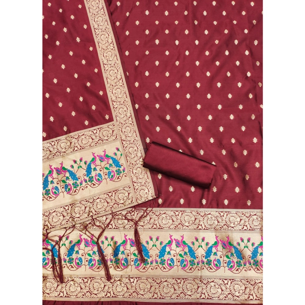 Women's Banarasi Silk Printed Unstitched Salwar Suit Material — Maroon · Mron