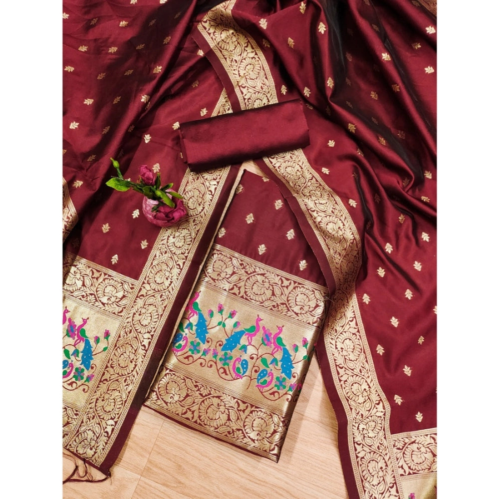 Women's Banarasi Silk Printed Unstitched Salwar Suit Material — Maroon · Mron
