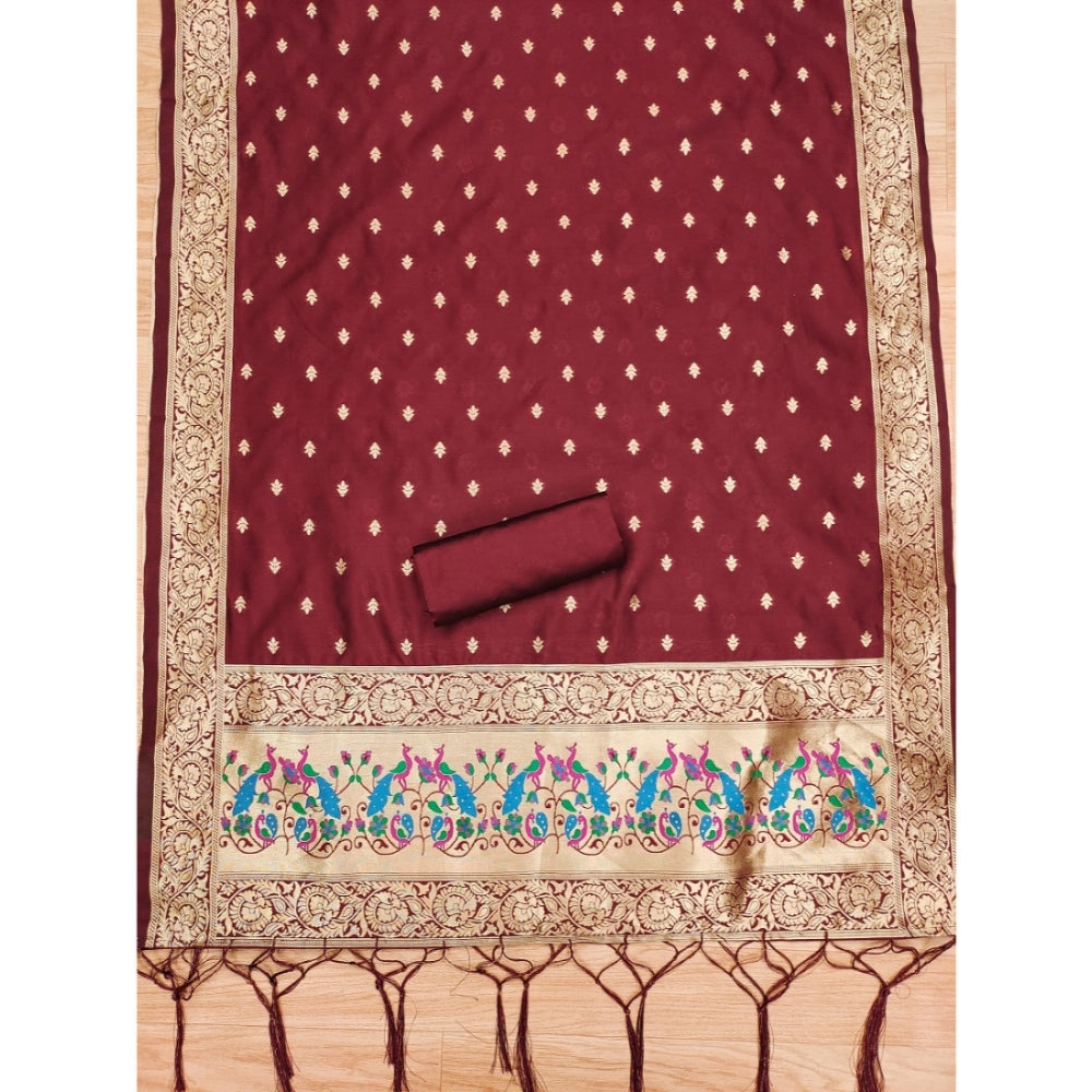 Women's Banarasi Silk Printed Unstitched Salwar Suit Material — Maroon · Mron