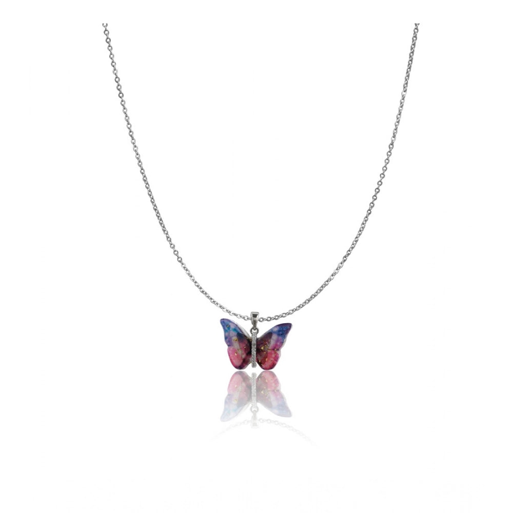 Women's Stainless Steel Colorful Butterfly Pendent Dailywear Chain — Silver Plated