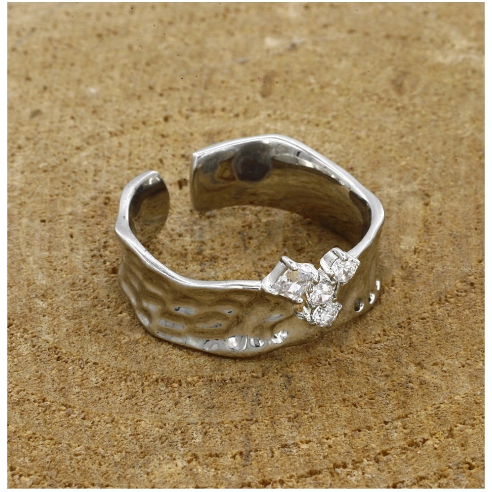 Stainless Steel Silver Polish Freesize Western Finger Ring — Silver Plated