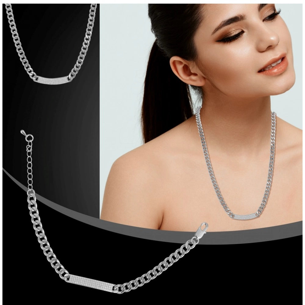 Women's Stainless Steel Silver Polish Hand Bracelet And Necklace — Silver Plated