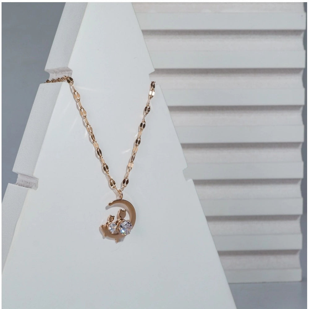 Women's Stainless Steel Moon Pendent Delicate Chain — Gold Plated