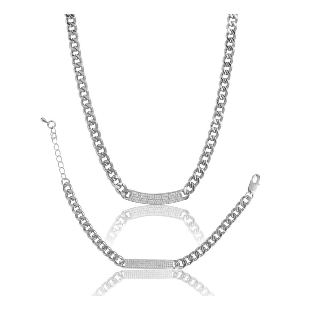 Women's Stainless Steel Silver Polish Hand Bracelet And Necklace — Silver Plated