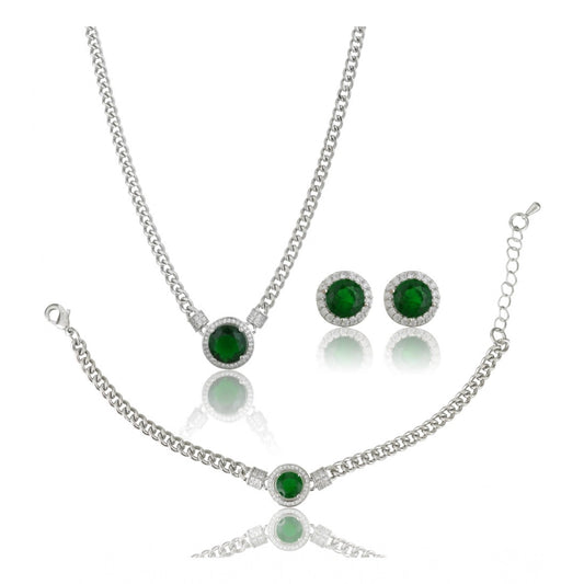 Women's Stainless Steel Green Color Silver Chain Western Combo — Silver Plated