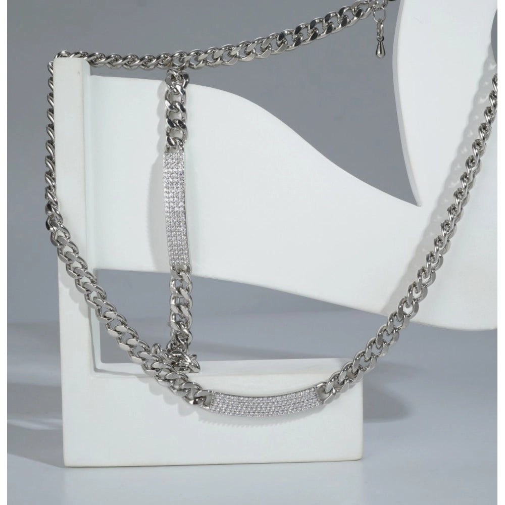 Women's Stainless Steel Silver Polish Hand Bracelet And Necklace — Silver Plated