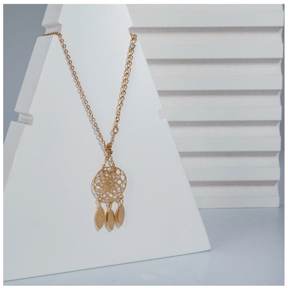 Women's Stainless Steel Dream Catcher Pendent Delicate Chain — Gold Plated