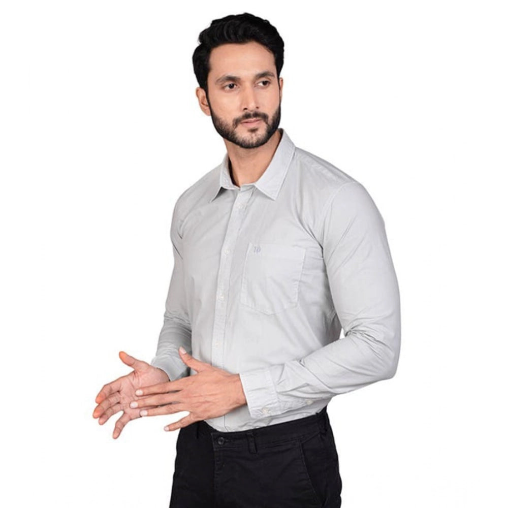 Men's Casual Cotton Full Sleeve Solid Shirt — Grey