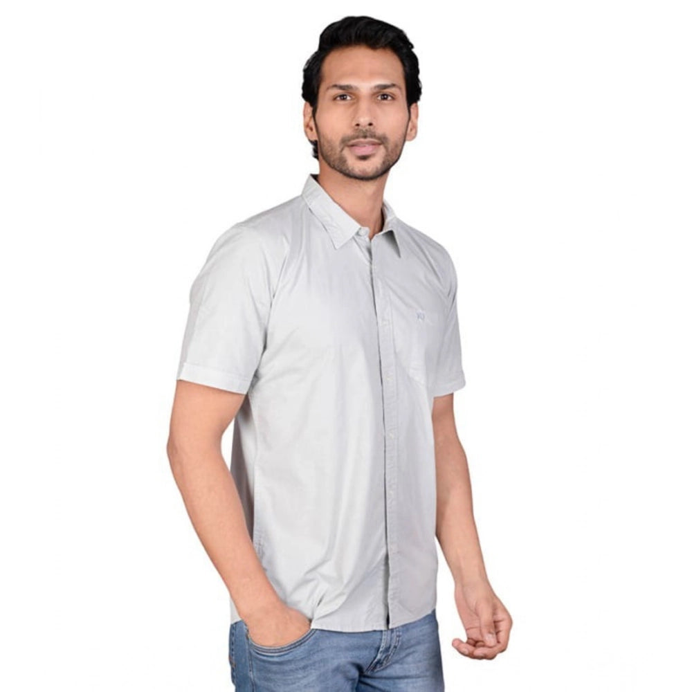 Men's Casual Cotton Half Sleeve Solid Shirt — Grey