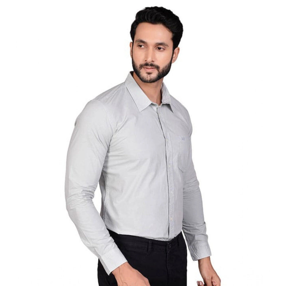 Men's Casual Cotton Full Sleeve Solid Shirt — Grey