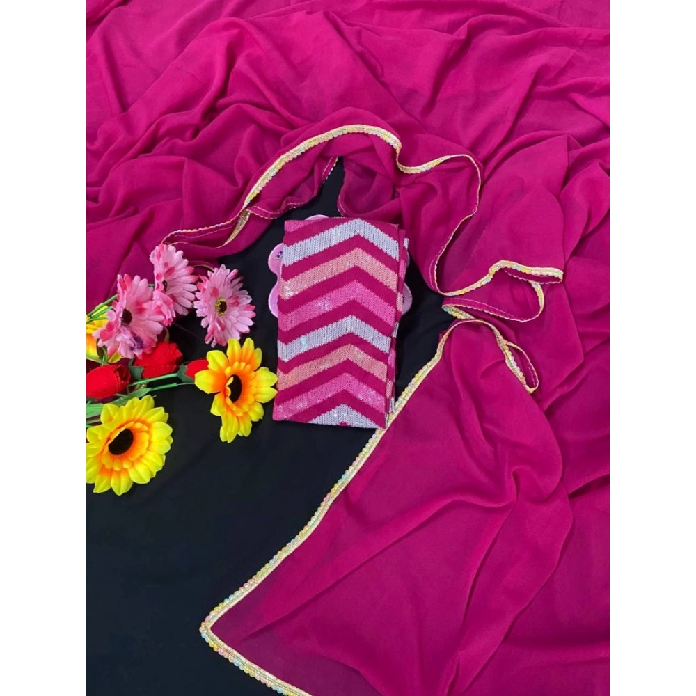 Women's Fox Georgette Solid Saree — Pink