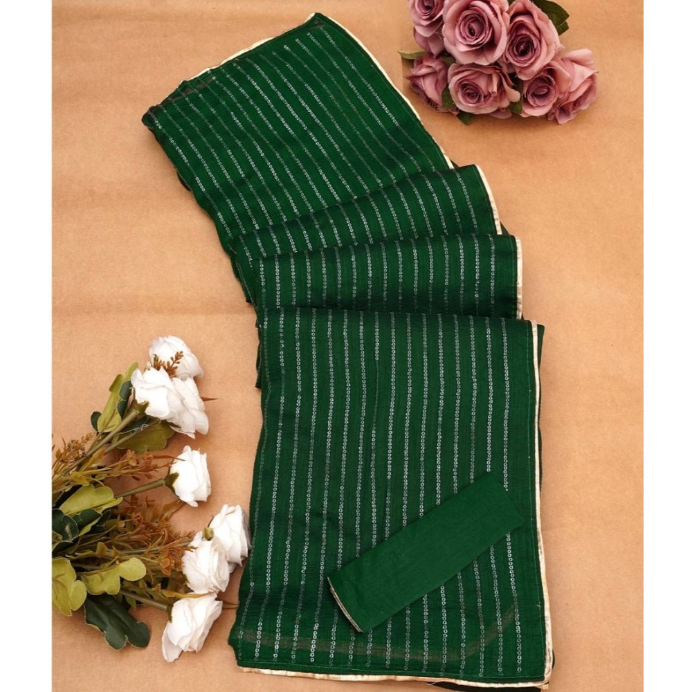 Women's Vichitra Silk Striped Saree — Green