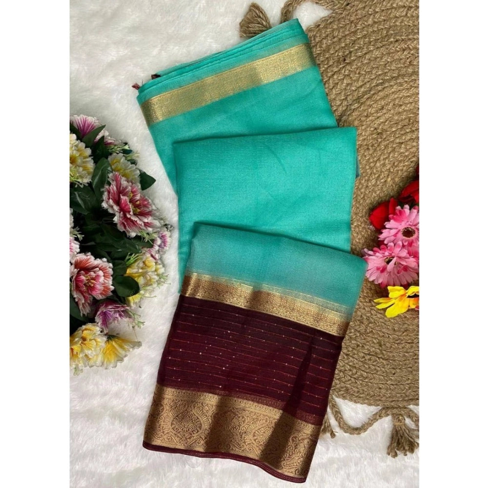 Women's Khadi Cotton Solid Saree — Sky Blue