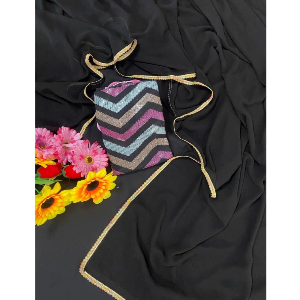 Women's Fox Georgette Solid Saree — Black