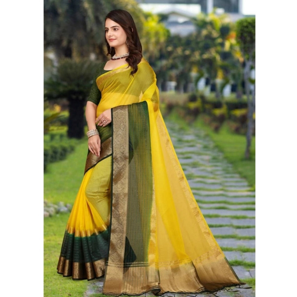 Women's Khadi Cotton Solid Saree — Yellow