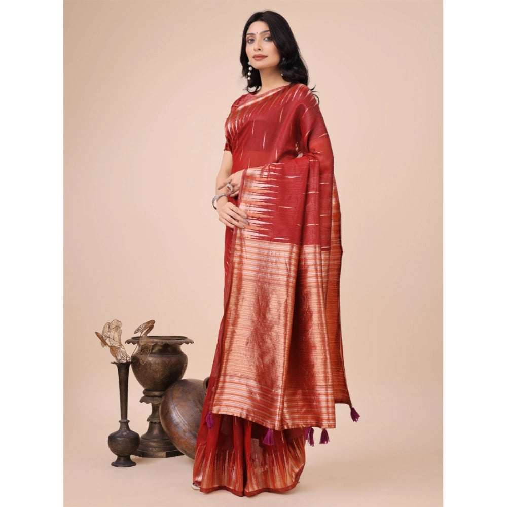 Women's Linen Cotton Printed Saree — Red · 1005