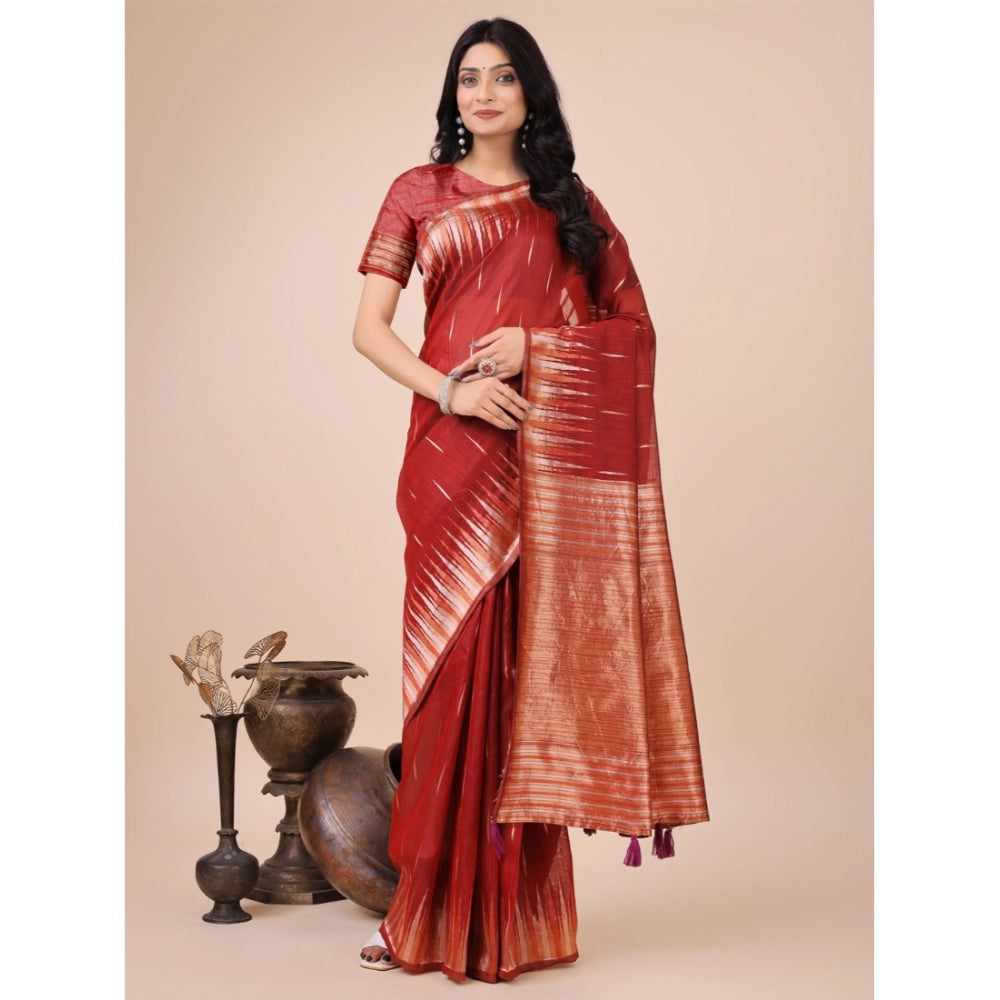 Women's Linen Cotton Printed Saree — Red · 1005