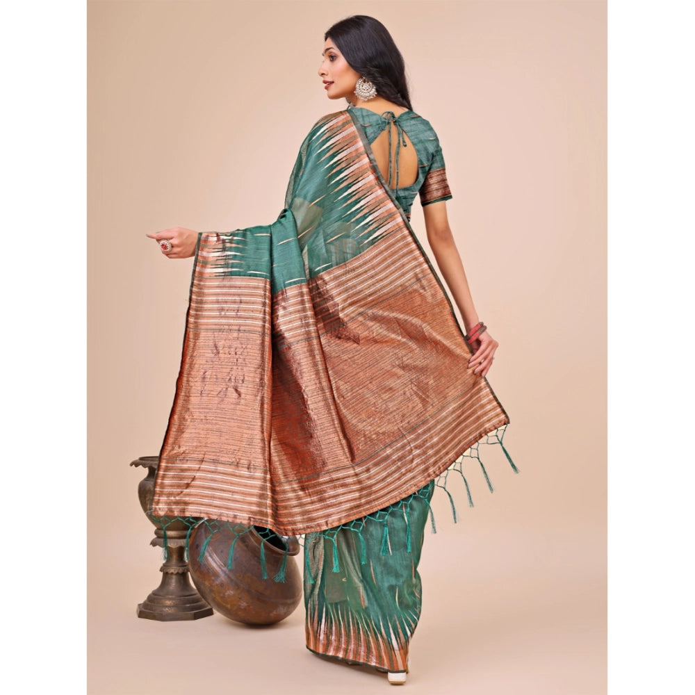 Women's Linen Cotton Printed Saree — Green · 1006