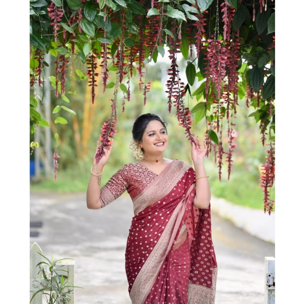 Women's Silk Printed Saree — Maroon · Mron