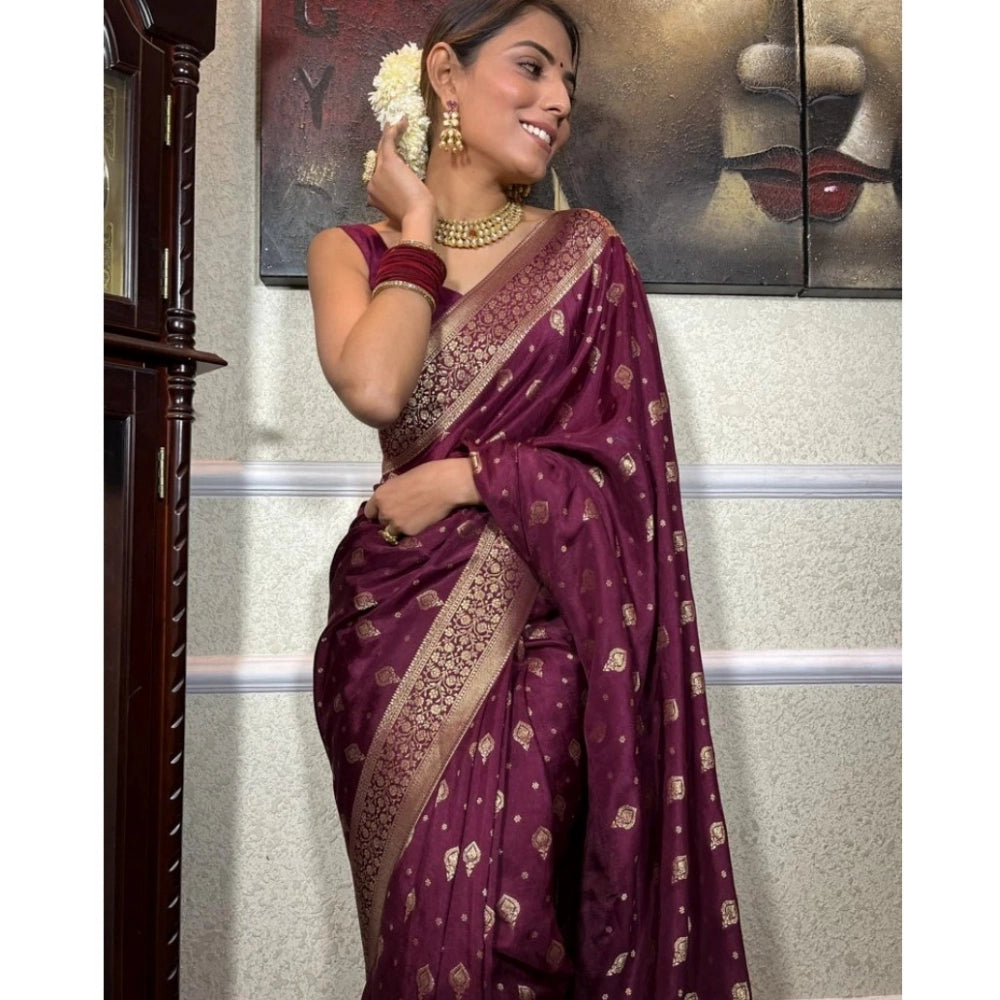 Women's Silk Printed Saree — Wine · Wine