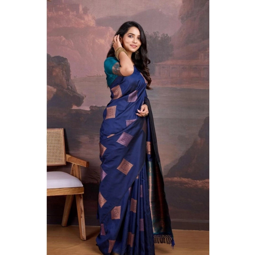 Women's Silk Printed Saree — Navy Blue · _Ble