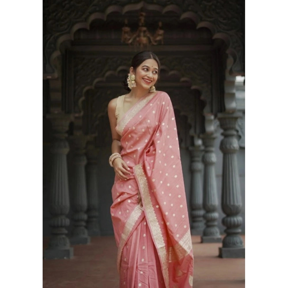 Women's Cotton Printed Saree — Peach · _Pch