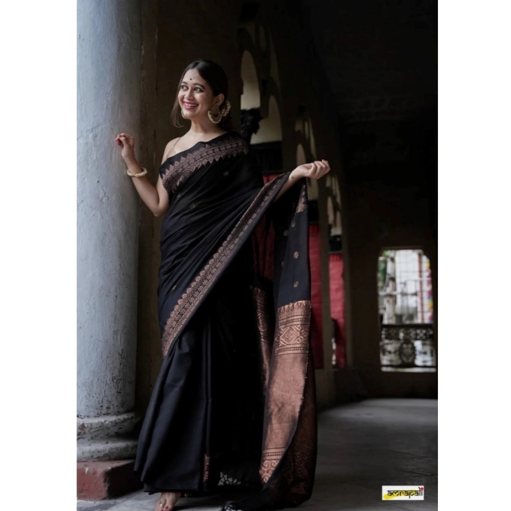 Women's Silk Printed Saree — Black · _Blk