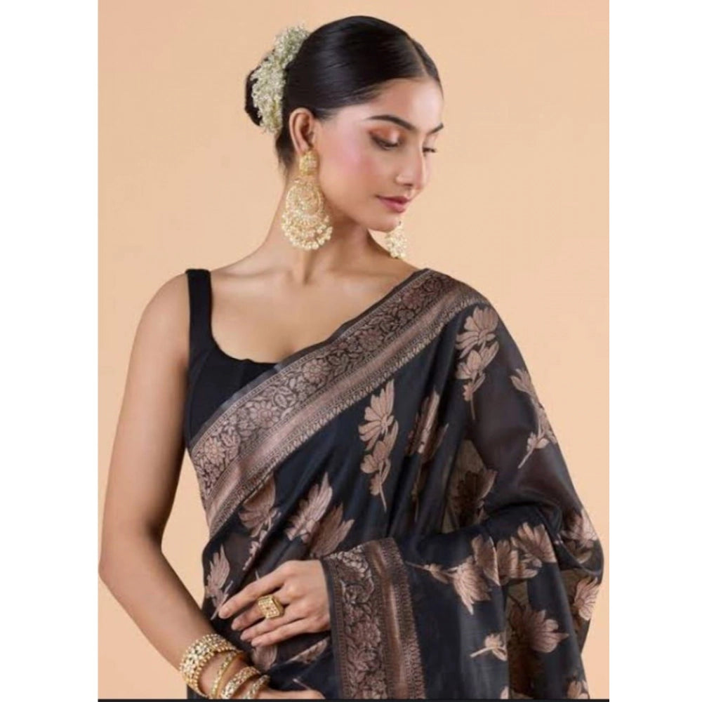Women's Silk Printed Saree — Black · _Blk