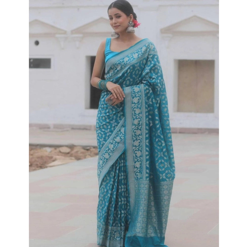 Women's Silk Printed Saree — Sky Blue · _SKY