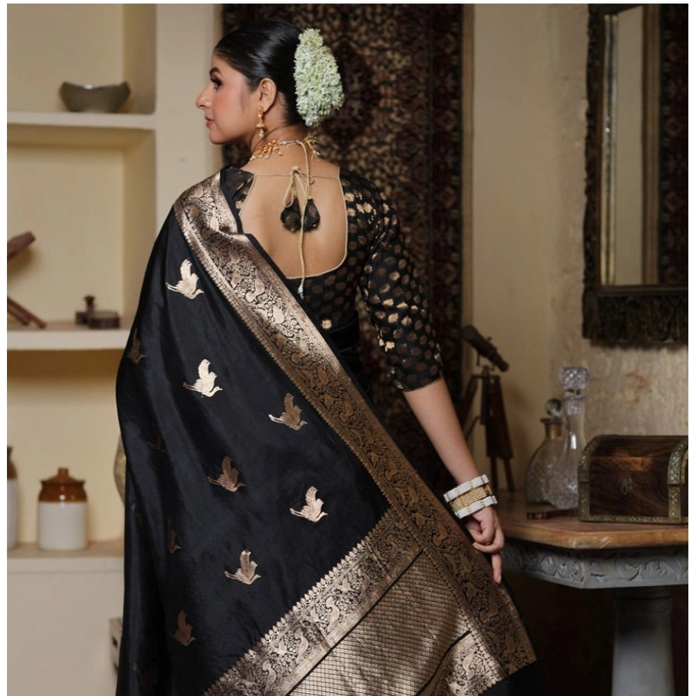 Women's Silk Printed Saree — Black · _Blk