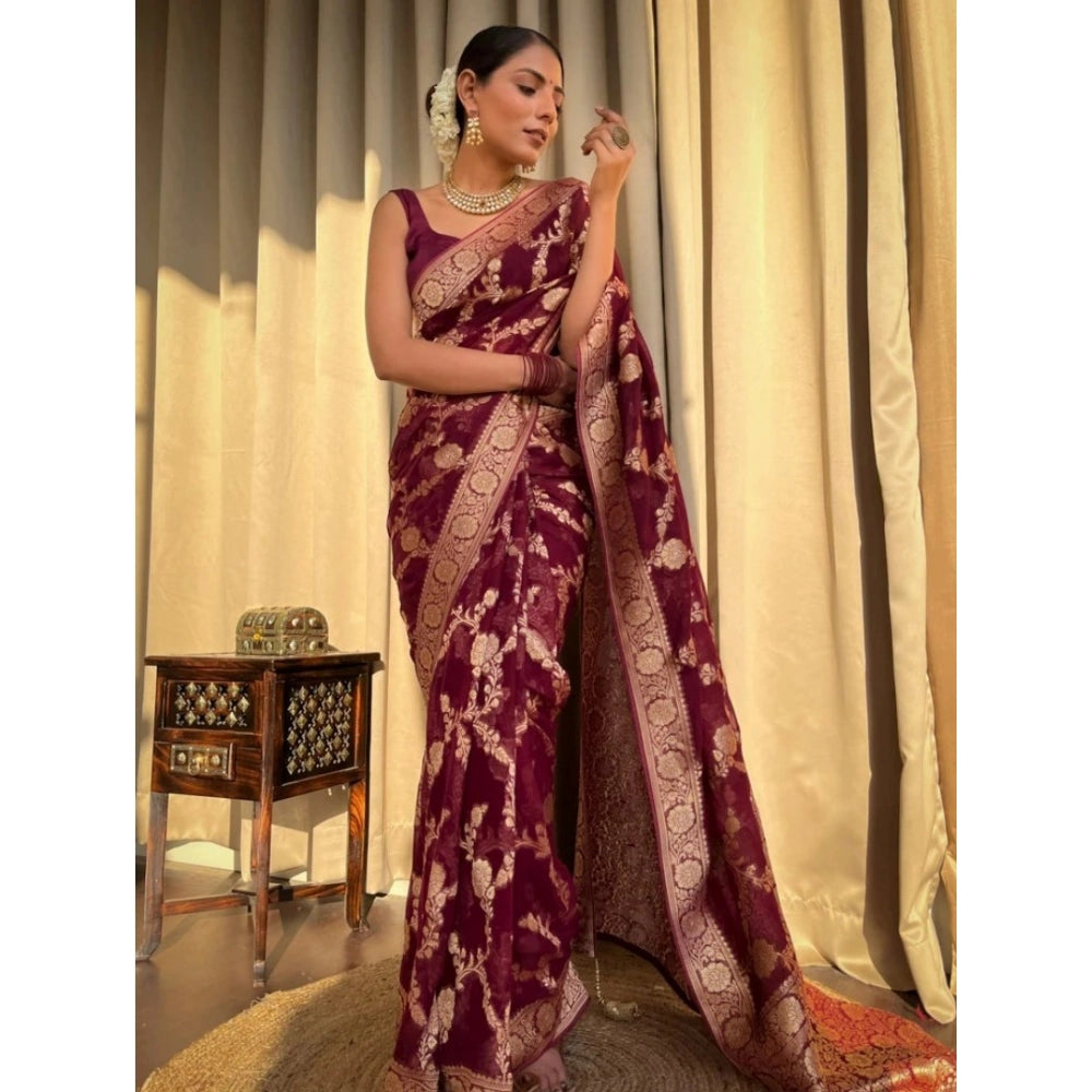 Women's Silk Printed Saree — Maroon · Mron