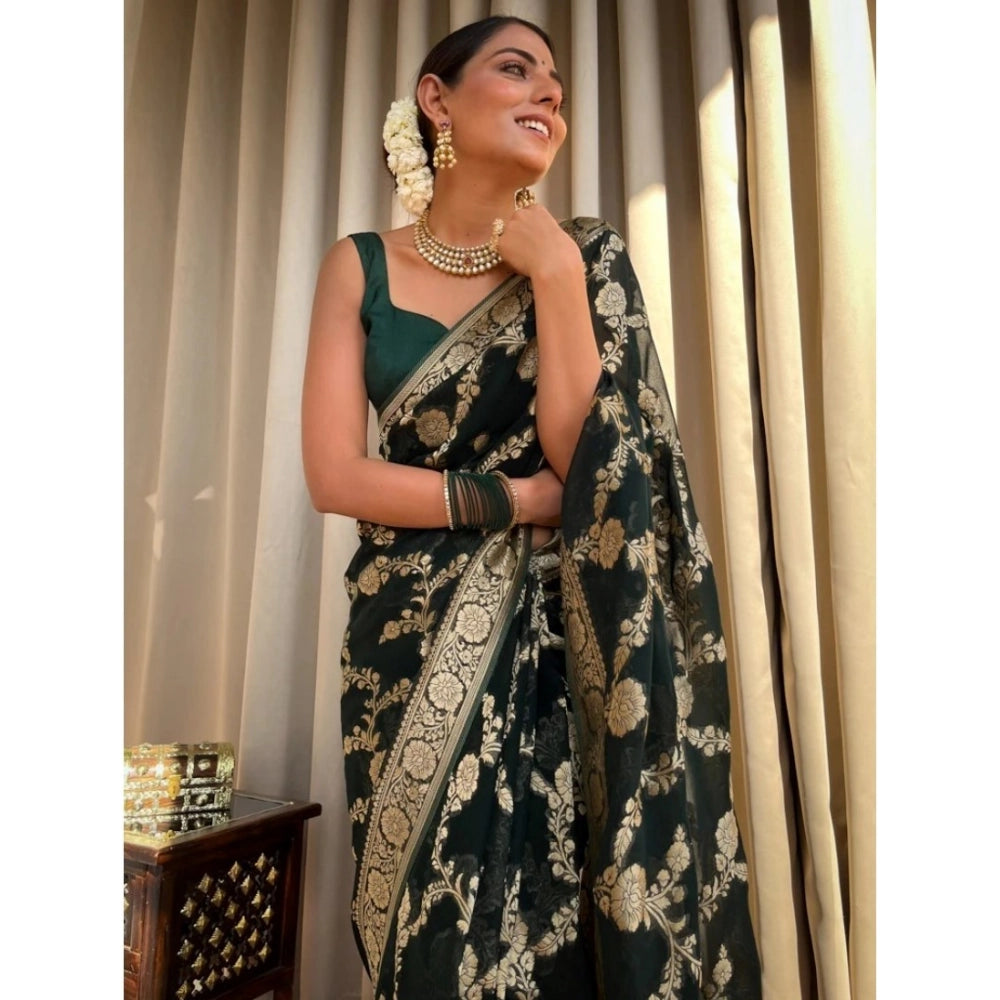 Women's Silk Printed Saree — Dark Green · _Grn