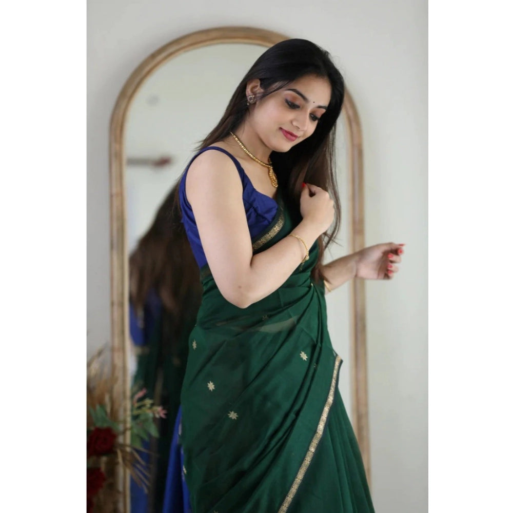 Women's Cotton Printed Saree — Green · _Grn