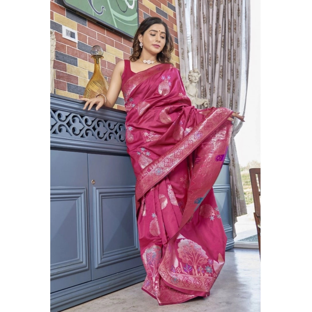 Women's Silk Printed Saree — Rani Pink · _Pnk