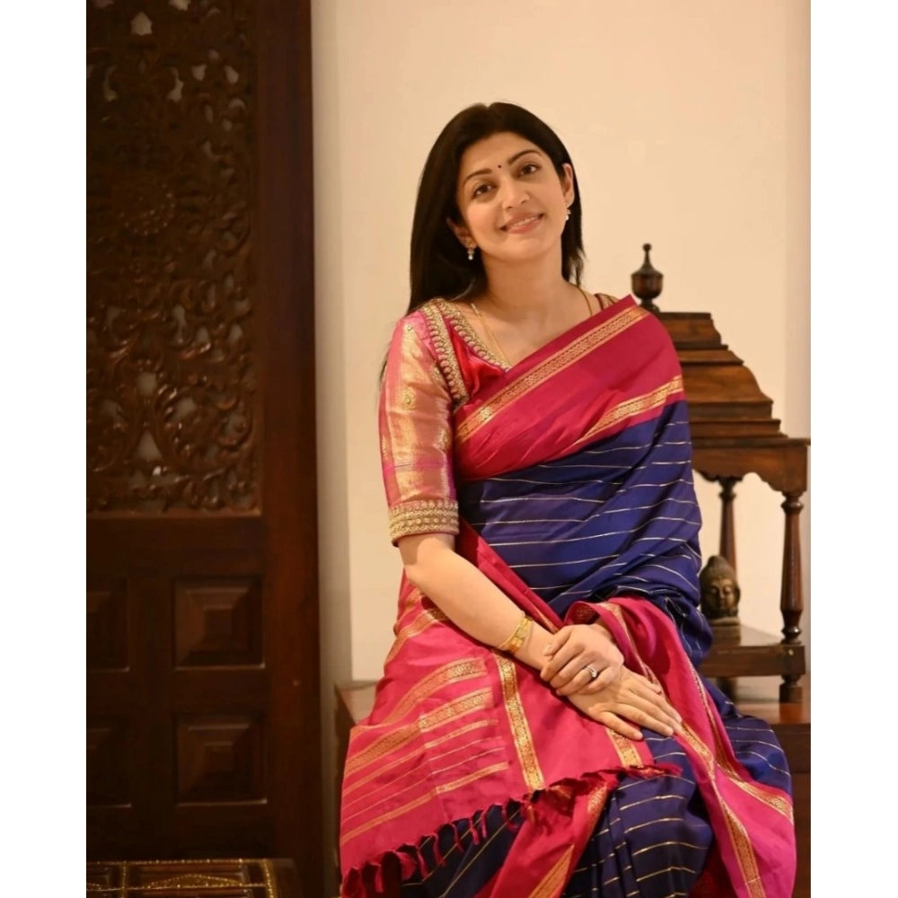 Women's Silk Printed Saree — Navy Blue · _Ble