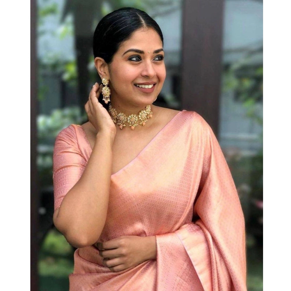 Women's Silk Printed Saree — Peach · _Pch