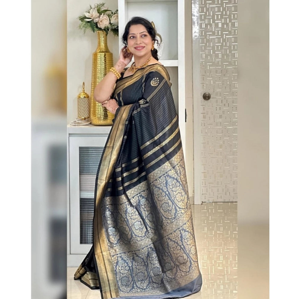 Women's Silk Printed Saree — Black · _Blk
