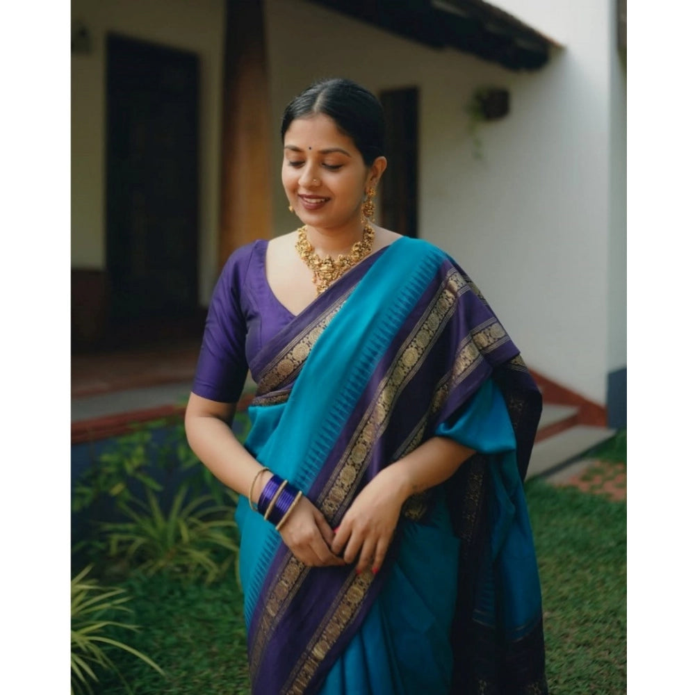 Women's Silk Printed Saree — Blue · _Blu