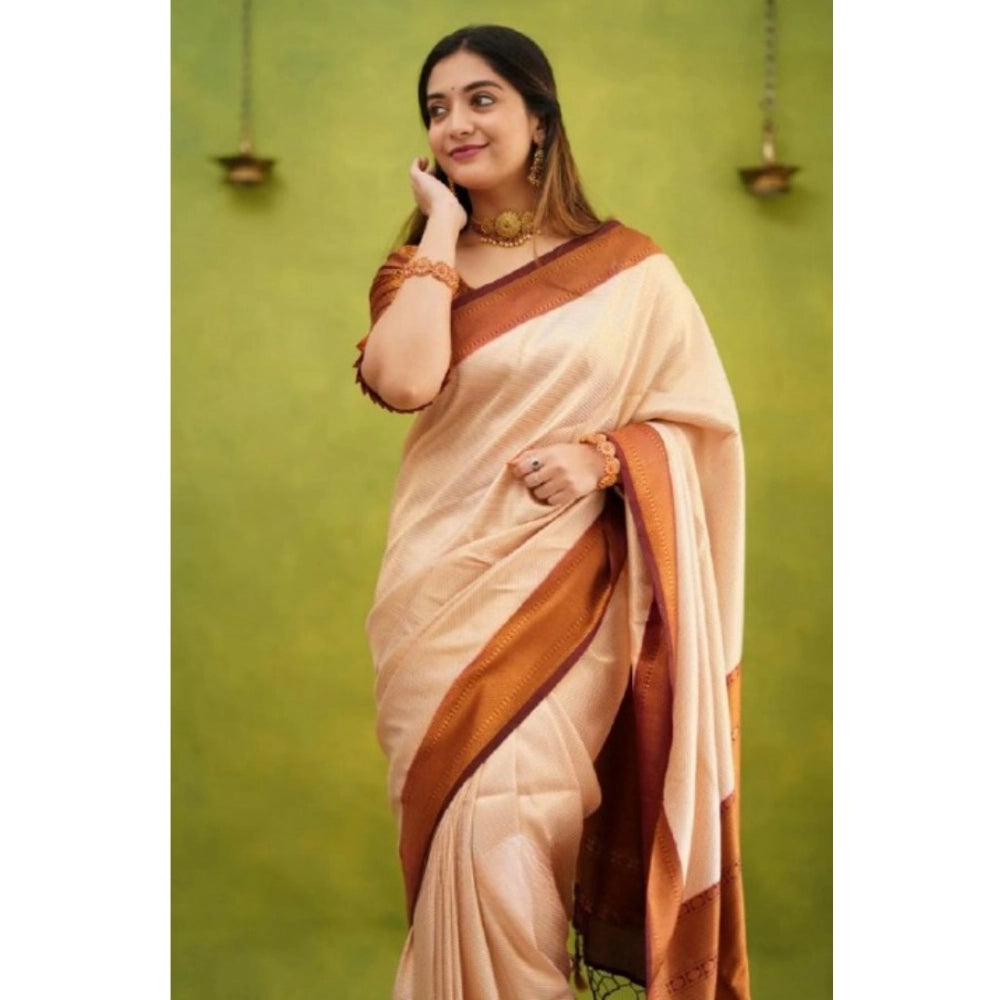 Women's Silk Printed Saree — Cream · _Crm