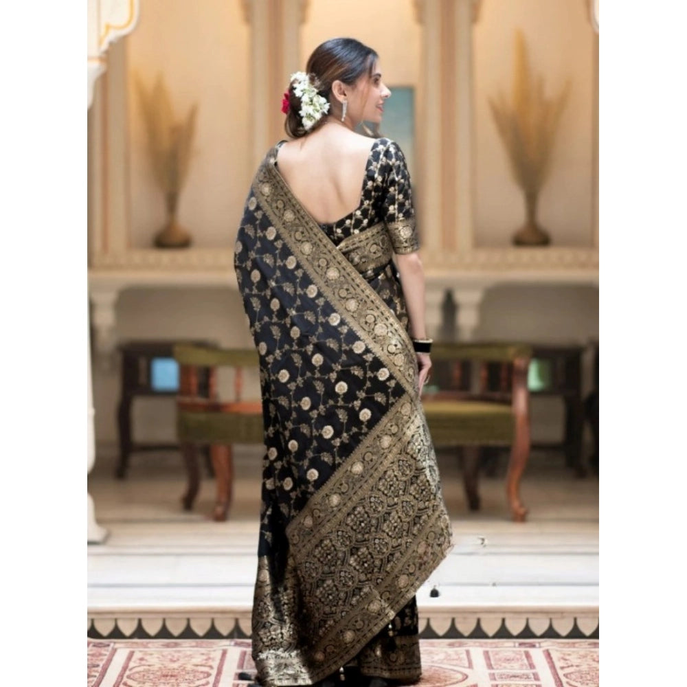 Women's Silk Printed Saree — Black · _Blk