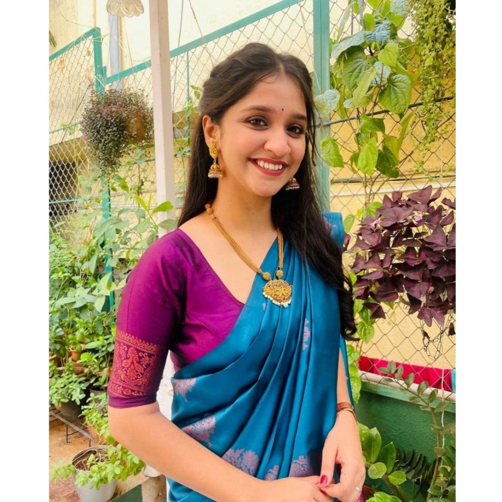Women's Silk Printed Saree — Rama · Rama