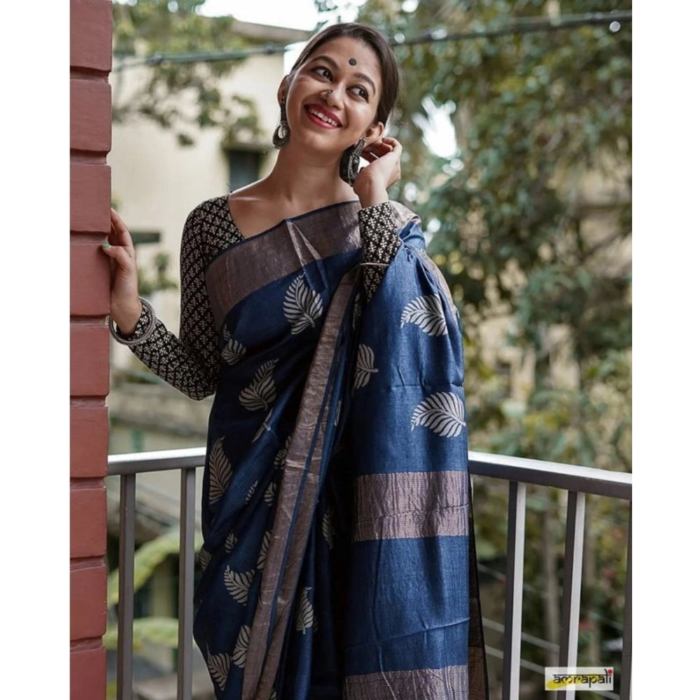 Women's Silk Printed Saree — Navy Blue · _Ble