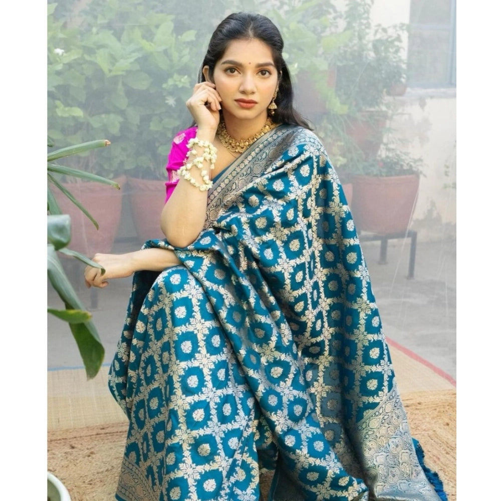 Women's Silk Printed Saree — Sky Blue · _Blu