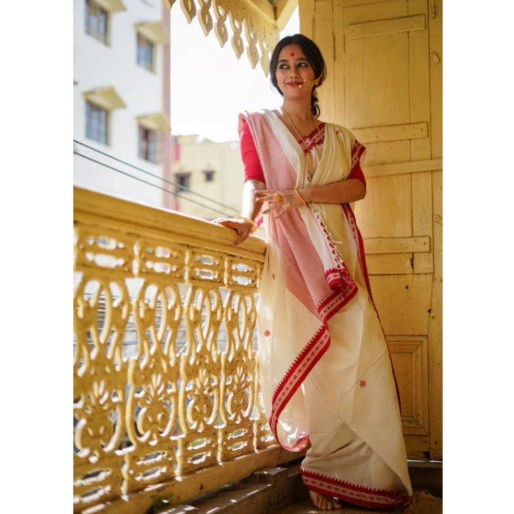 Women's Cotton Printed Saree — White · _Wht